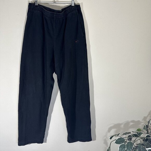 Vintage 90s Y2K Nike Thick Cotton Sweatpants Baggy Wide Red Swoosh black Men XXL - Picture 1 of 9